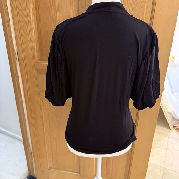 Tahari Women's Pleated Balloon Short Sleeve Blouse Shirt Black Size Small NWT - Picture 2 of 12